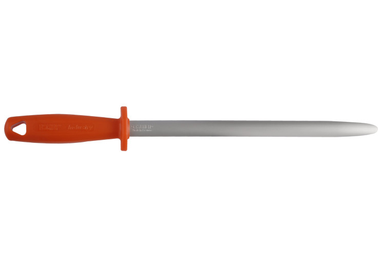 Fusil de boucher Fischer FISCHROM m&egrave;che ronde 30cm grain extra fin manche orange