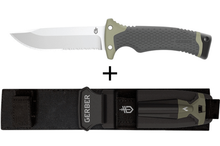 Couteau Gerber New Ultimate GE001830 lame semi-dentée 12cm manche en polypropylène + étui en nylon