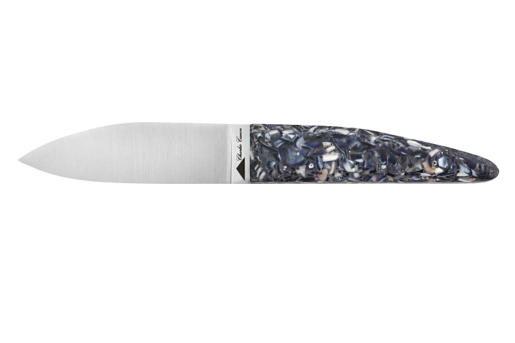 Couteau &agrave; hu&icirc;tre Charles Canon manche en coquille de moules fabriqu&eacute; en France + coffret en bois