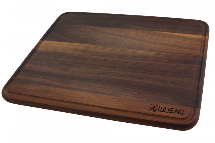 Planche &agrave; d&eacute;couper Wusaki en bois de noyer avec rigole - 40 x 30 x 1,9 cm