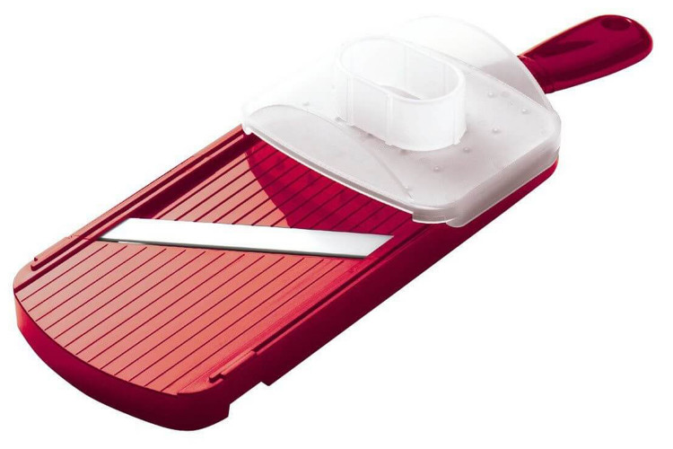 Mandoline c&eacute;ramique KYOCERA rouge r&eacute;glable avec prot&egrave;ge doigts