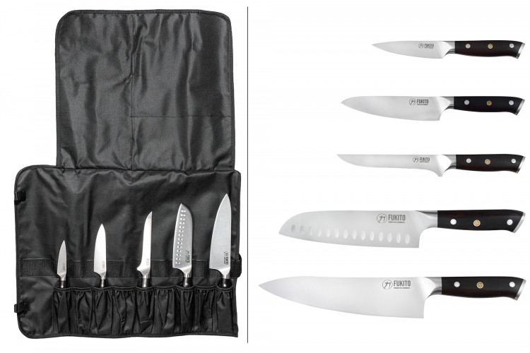Mallette 5 couteaux de cuisine Fukito Eb&egrave;ne X50