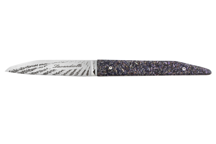 Couteau pliant Charles Canon Lavandiolle manche en lavande de Provence fabriqu&eacute; en France + coffret en bois