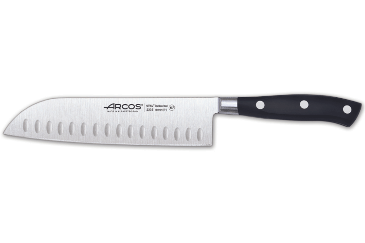 Couteau Santoku Arcos Riviera forgé lame alvéolée 18cm