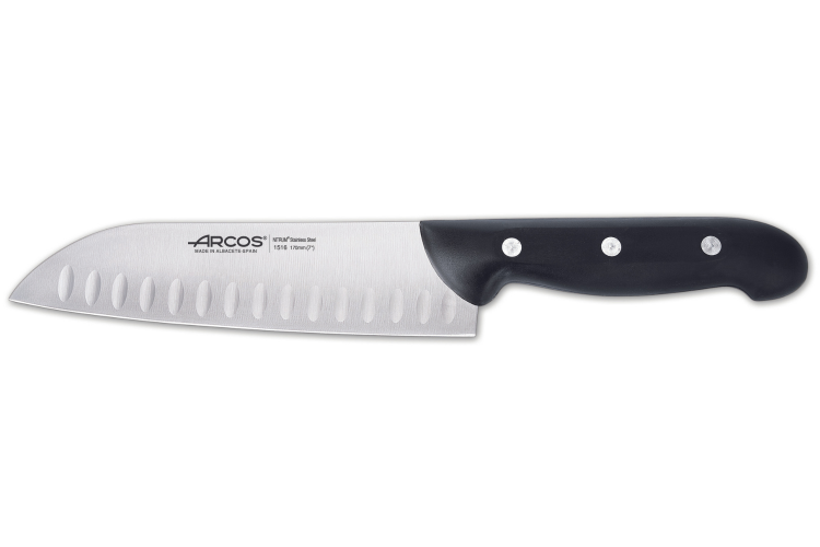 Couteau Santoku Arcos Maitre lame alv&eacute;ol&eacute;e 17cm