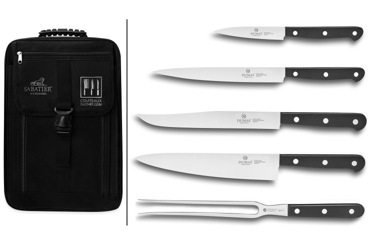 Sac sp&eacute;cial chef Sabatier 32 Dumas Cuisineco 4 couteaux + 1 fourchette - Exclusivit&eacute;
