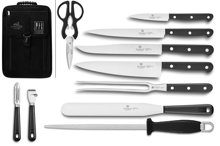 Sac sp&eacute;cial chef Sabatier 32 Dumas Cuisineco 4 couteaux + 6 ustensiles - Exclusivit&eacute;