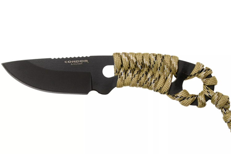 Couteau de cou Condor Carlitos Neck 60717 lame 6,4cm manche ajour&eacute; avec paracorde + &eacute;tui