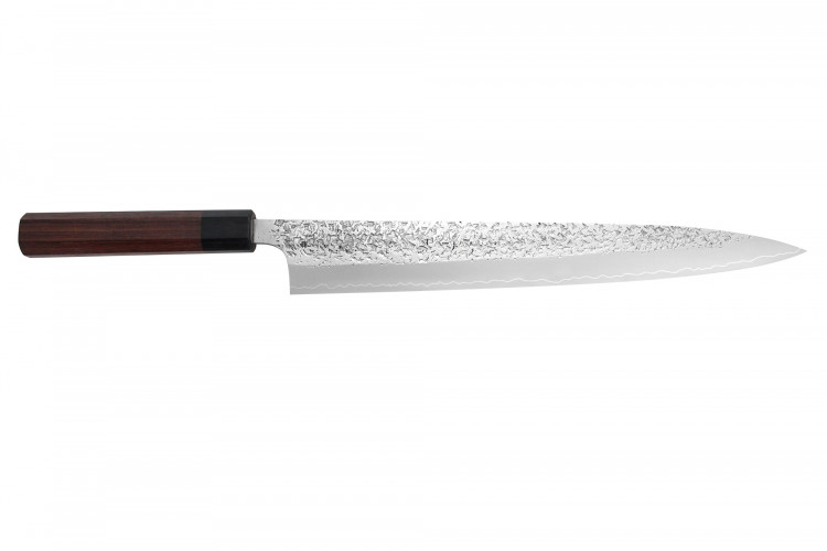 Couteau sujihiki japonais artisanal martel&eacute; Yu Kurosaki Shizuku 30cm acier SG2