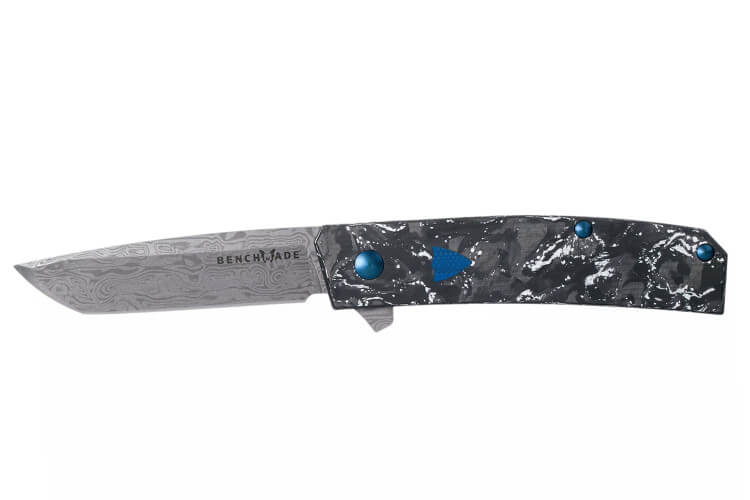 Couteau pliant Benchmade Tengu Flipper 601-211 lame damassée manche g10/carbone 9,8cm avec étui en cuir