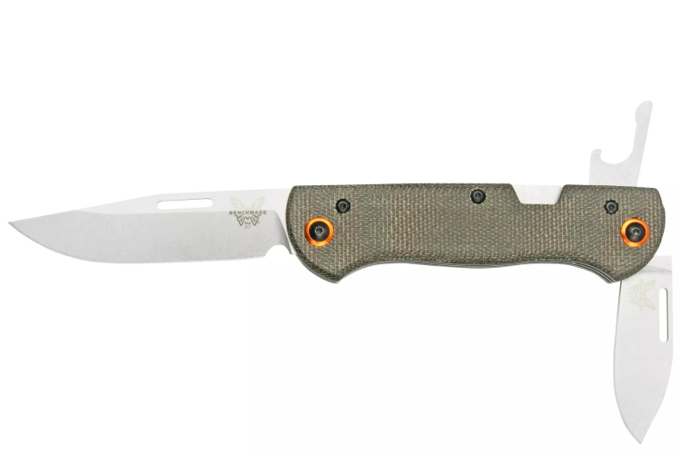 Couteau pliant multifonction Benchmade Weekender 317-1 double lame manche micarta/aluminium marron 9,78cm avec d&eacute;capsuleur