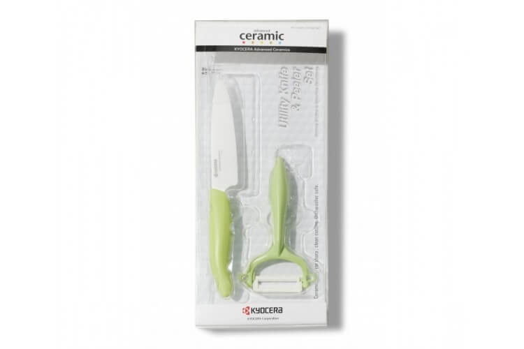 Coffret couteau d'office 11 cm + Eplucheur céramique horizontal vert - Kyocera