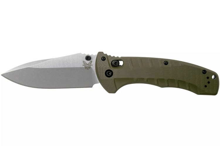 Couteau pliant Benchmade Turret Black 980SBK lame noire semi-dentée manche G10 vert olive 12cm