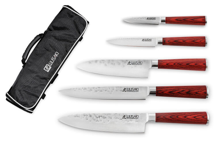 Mallette de 5 couteaux de cuisine Wusaki Pakka X50 manches pakkawood