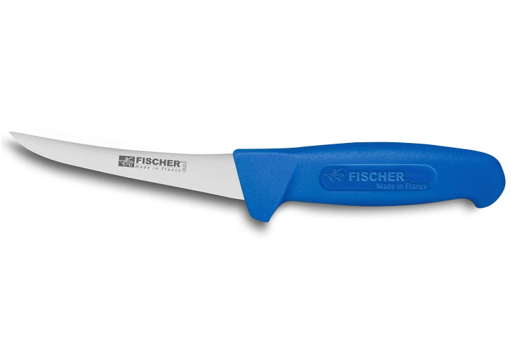 Couteau &agrave; d&eacute;sosser professionnel Fischer HACCP lame courb&eacute;e 15cm manche bleu