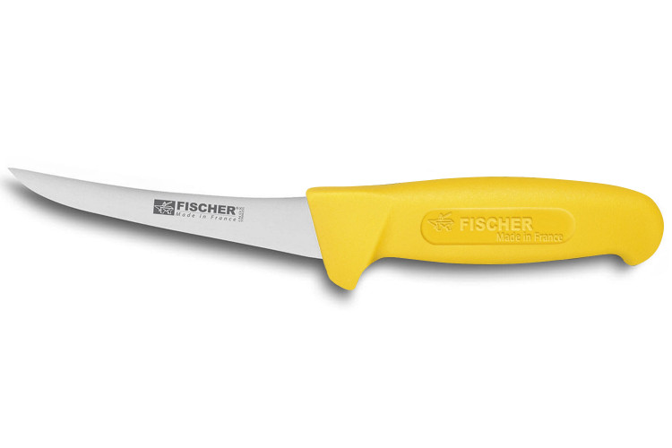 Couteau &agrave; d&eacute;sosser professionnel Fischer HACCP lame courb&eacute;e 15cm manche jaune