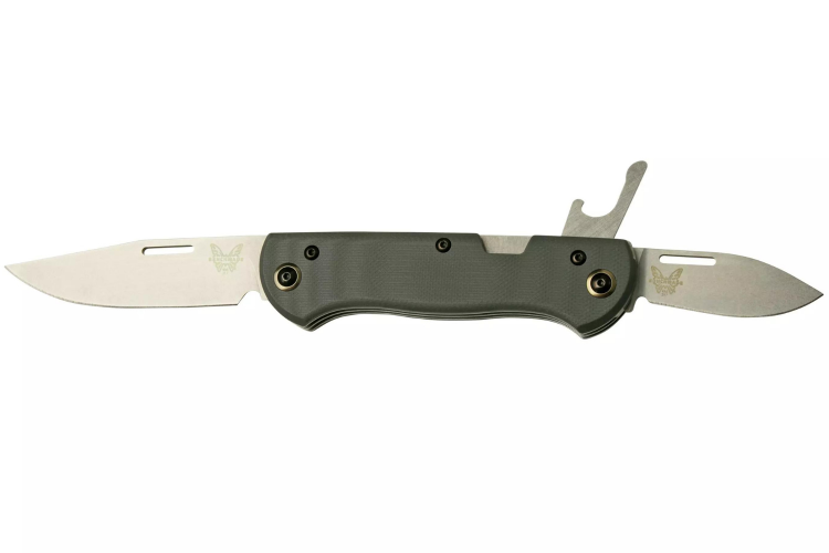 Couteau pliant multifonction Benchmade Weekender 317 double lame manche micarta/aluminium gris 9cm avec d&eacute;capsuleur