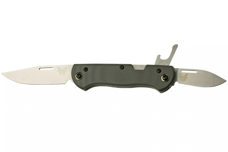 Couteau pliant multifonction Benchmade Weekender 317 double lame manche micarta/aluminium gris 9cm avec décapsuleur