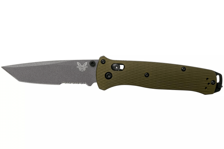 Couteau pliant Benchmade Bailout 537SGY-1 lame semi-dentée manche aluminium anodisé vert 11cm avec brise-vitre