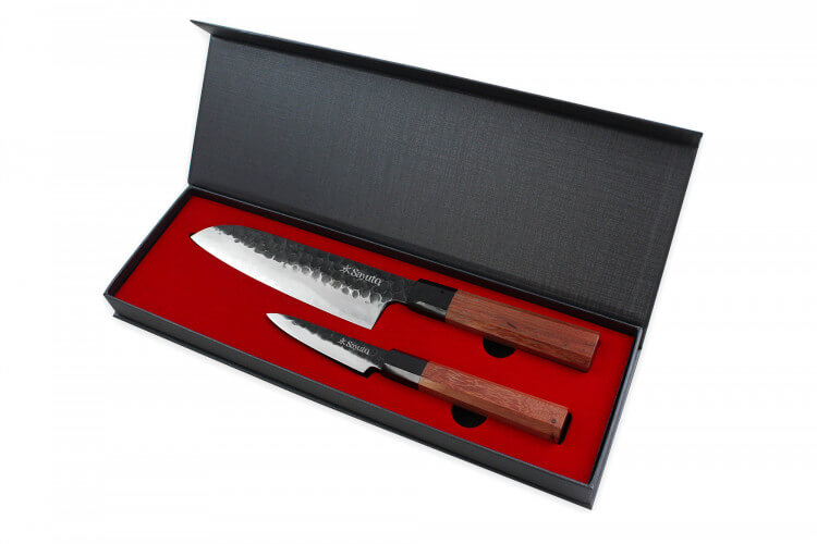 Coffret 2 couteaux Sayuto Séquoia San Mai Santoku + Office