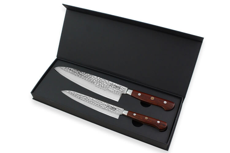 Coffret 2 couteaux de cuisine Fukito Rosewood Damas 67 couches : Universel + Chef