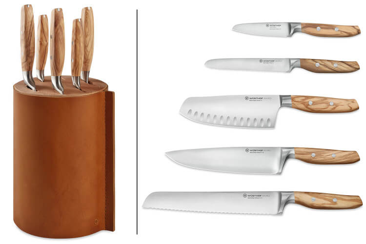 Bloc 5 couteaux forgés Wüsthof Amici en bois d'olivier