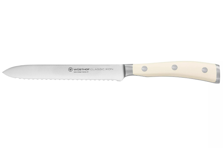 Couteau &agrave; saucisson W&uuml;sthof Classic Ikon Blanc forg&eacute; lame crant&eacute;e 14cm