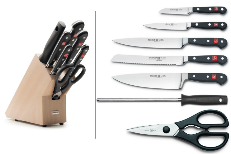 Bloc cuisine Wusthof Classic forg&eacute;s 7 pi&egrave;ces - 5 couteaux + 1 fusil et une paire de ciseaux