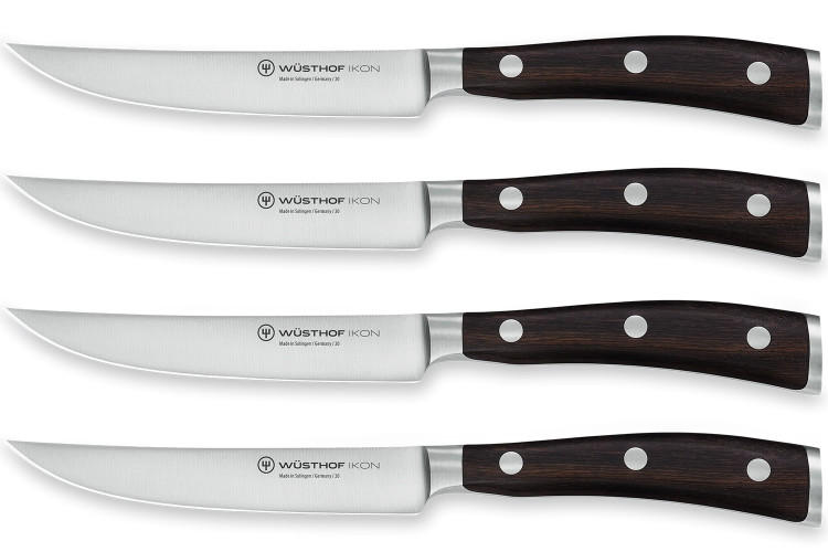 Coffret 4 couteaux &agrave; steak W&uuml;sthof Ikon forg&eacute;s 12cm manches en bois de grenadille