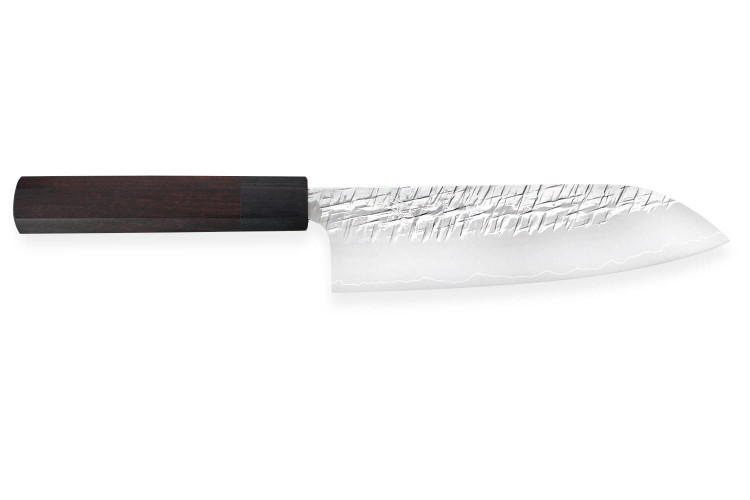 Couteau santoku japonais artisanal Yu Kurosaki Raijin acier cobalt 16,5cm mitre noire