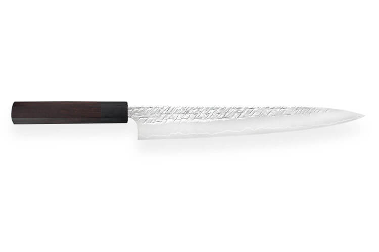 Couteau sujihiki japonais artisanal Yu Kurosaki Raijin acier cobalt 27cm mitre noire