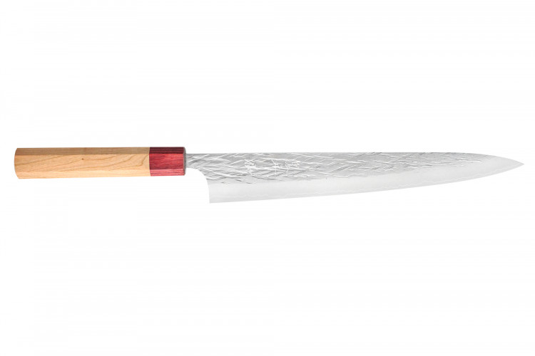 Couteau sujihiki japonais artisanal Yu Kurosaki Sasame acier cobalt 27cm