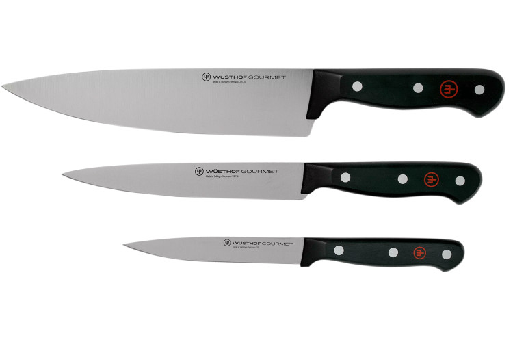 Set 3 couteaux W&uuml;sthof Gourmet - Chef 20cm + d&eacute;couper 16cm + office 12cm