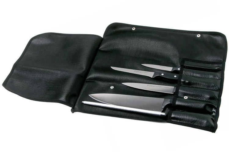 Serviette de chef W&uuml;sthof Gourmet 5 pi&egrave;ces : 4 couteaux + 1 fusil &agrave; aiguiser