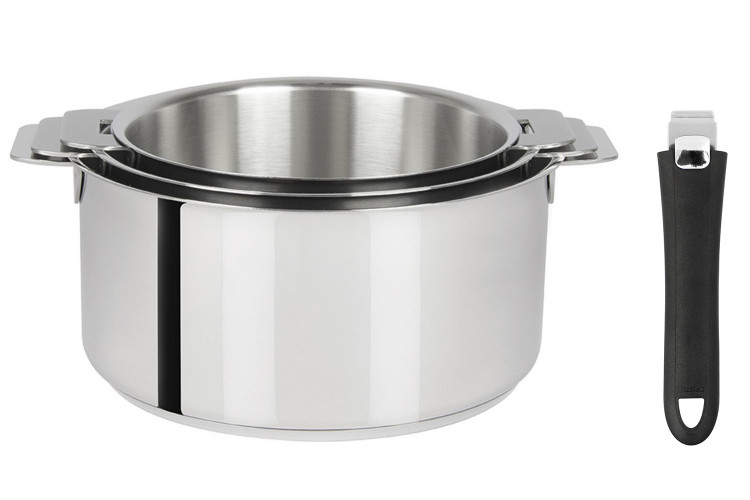 Set de 3 casseroles Cristel Mutine Amovible en inox 16 &agrave; 20cm - Poign&eacute;e couleur incluse