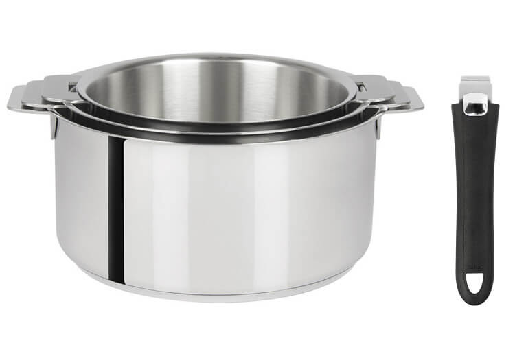 Set de 3 casseroles Cristel Mutine Amovible en inox 16 à 20cm - Poignée couleur incluse