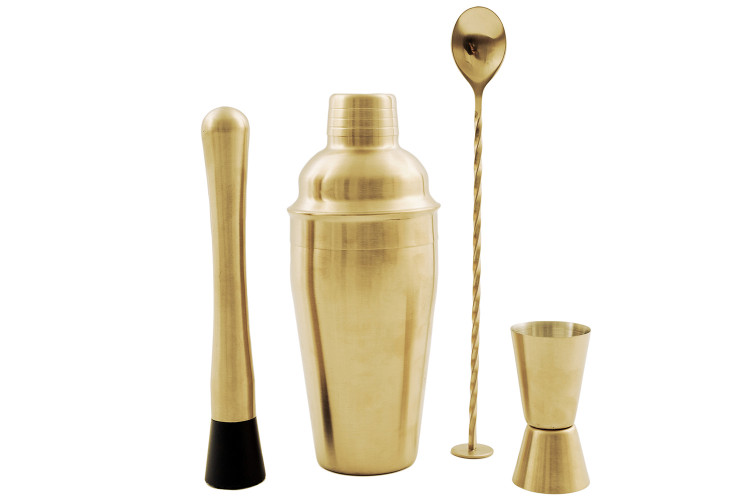 Coffret cocktail Point Virgule 4 accessoires en inox dor&eacute;