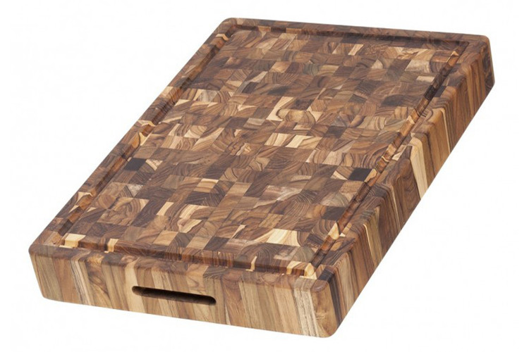 Billot rectangulaire Teak Haus en teck avec poign&eacute;es int&eacute;gr&eacute;es 50x35cm