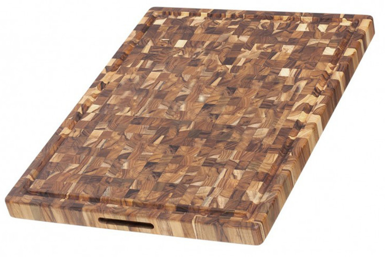 Billot rectangulaire Teak Haus en teck avec poign&eacute;es int&eacute;gr&eacute;es 61x45cm