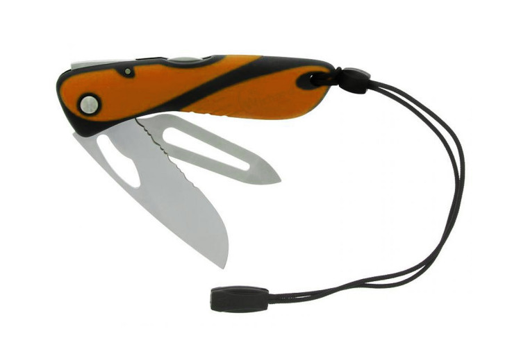 Couteau pliant Wichard Offshore 10129 lame semi-crant&eacute;e avec d&eacute;manilleur manche orange
