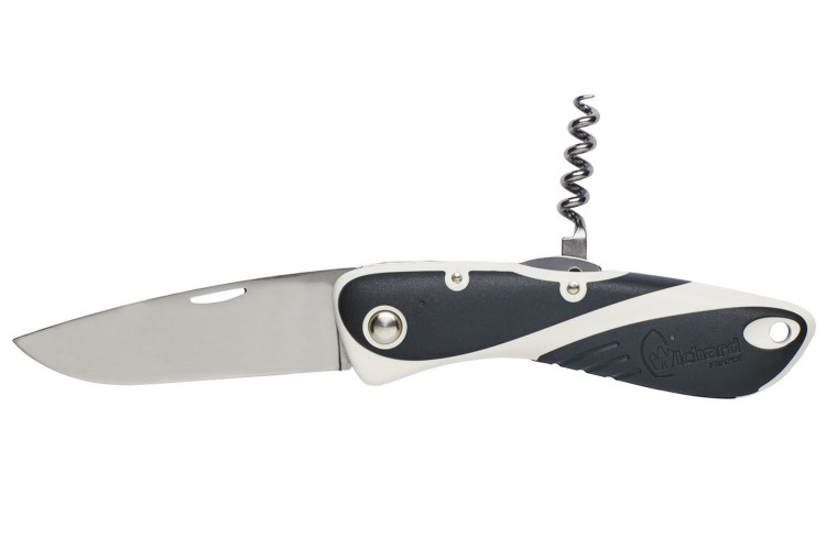 Couteau pliant Wichard Aquaterra lame lisse manche noir avec tire-bouchon