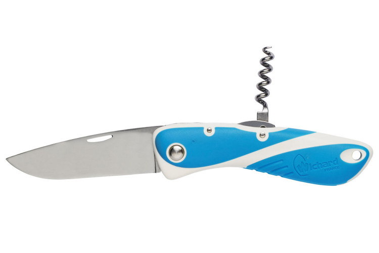 Couteau pliant Wichard Aquaterra 10156 lame lisse manche bleu avec tire-bouchon