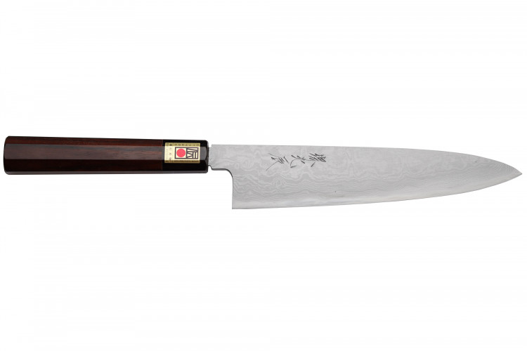 Couteau de chef japonais artisanal haut de gamme Yoshikazu Ikeda damas Blue Steel 1 21cm