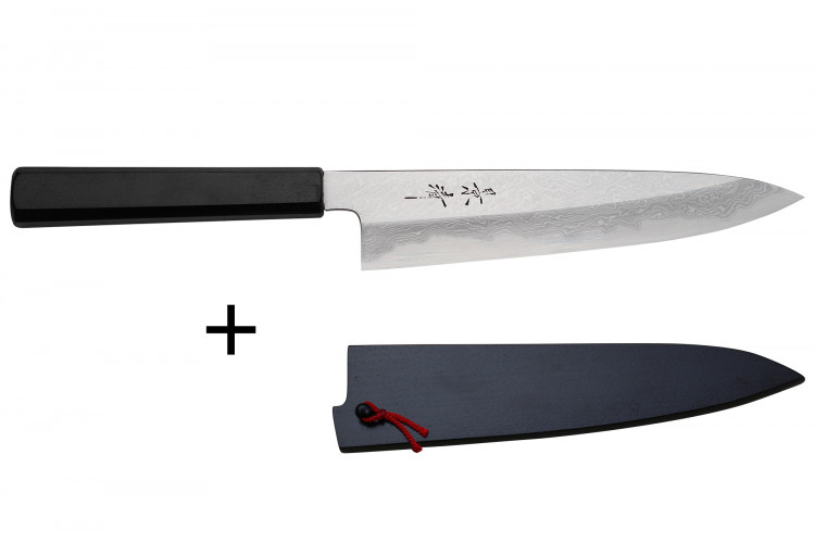 Couteau de chef japonais artisanal Kagekiyo Damas 21cm + Saya