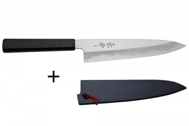 Couteau de chef japonais artisanal Kagekiyo Damas 21cm + Saya