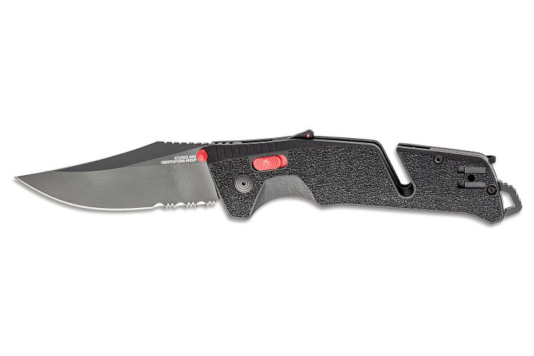 Couteau pliant SOG Trident AT SGTRIDSBKR semi-dent&eacute; manche en nylon/fibres de verre 13,5cm noir/rouge