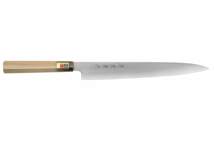 Couteau sujihiki japonais artisanal Kasahara Shigehiro forgé par Yoshikazu Ikeda 27cm
