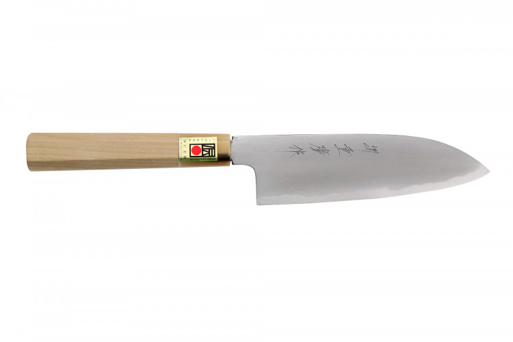 Couteau santoku japonais artisanal Kasahara Shigehiro forg&eacute; par Yoshikazu Ikeda 16,5cm