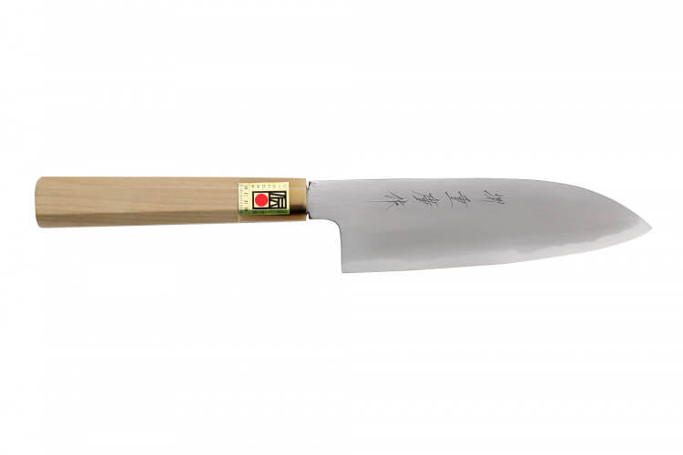Couteau santoku japonais artisanal Kasahara Shigehiro forgé par Yoshikazu Ikeda 16,5cm