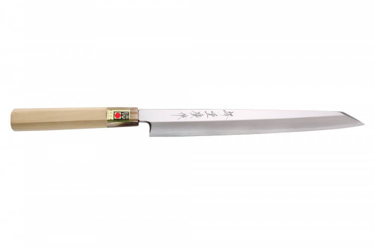 Couteau yanagiba kiritsuke 24cm japonais artisanal Kasahara Shigehiro forgé par Yoshikazu Ikeda